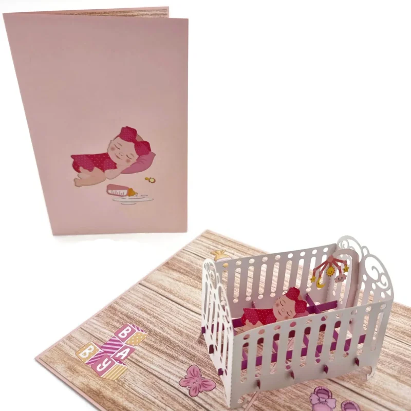 Pink Baby Cot Pop Up Card