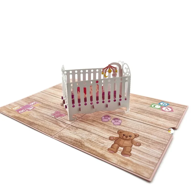 Pink Baby Cot Pop Up Card - Image 2
