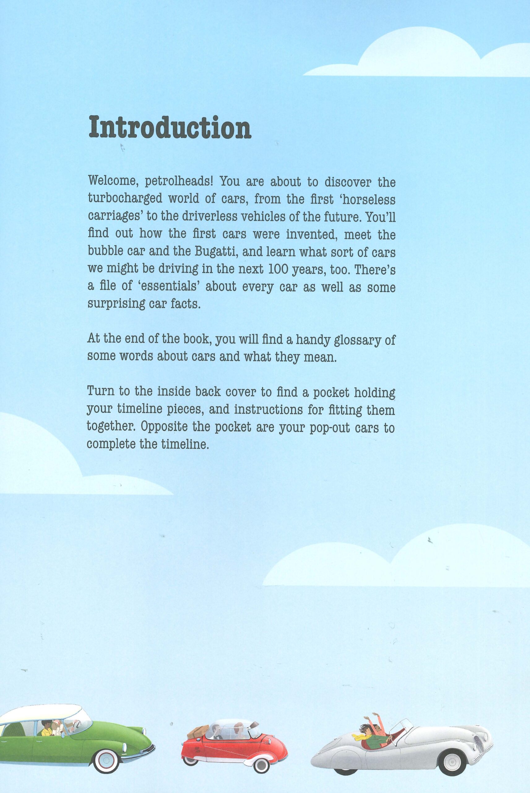 Interior spread of introduction to Terrific Timelines: Cars